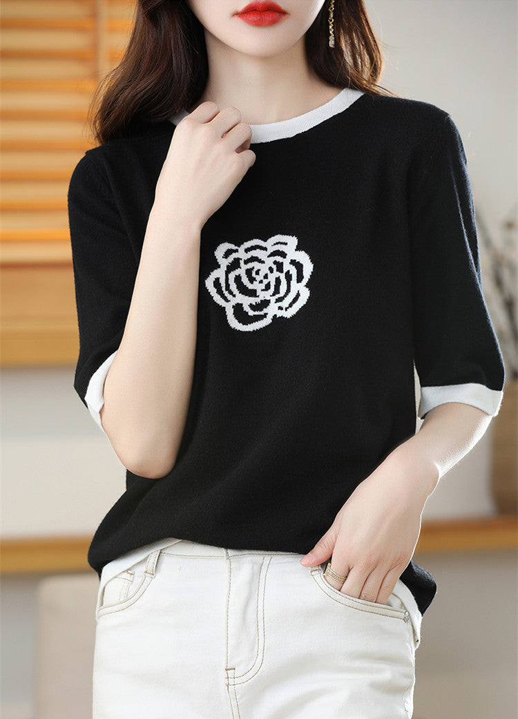 【Tops】通勤半袖ニット　　Ｗ12988