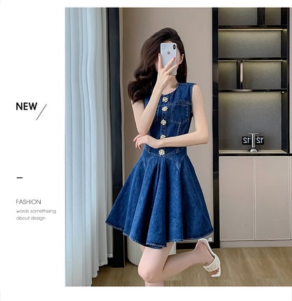 【Dress】ノースリーブデニムワンピース　W12990