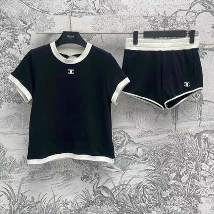 【Set】配色2点セット　Ｔシャツ + ショートパンツ W12534