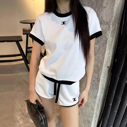 【Set】配色2点セット　Ｔシャツ + ショートパンツ W12534