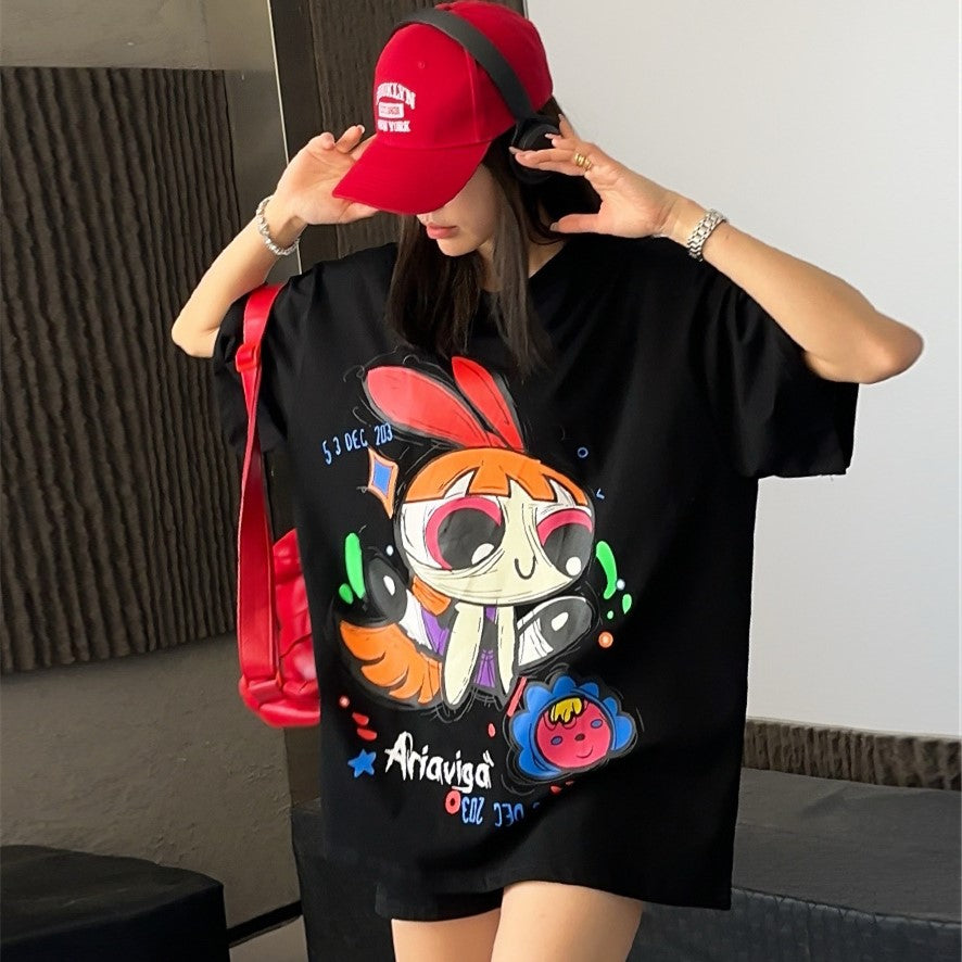 【Tops】ゆったり半袖プリントＴシャツ　Z6847