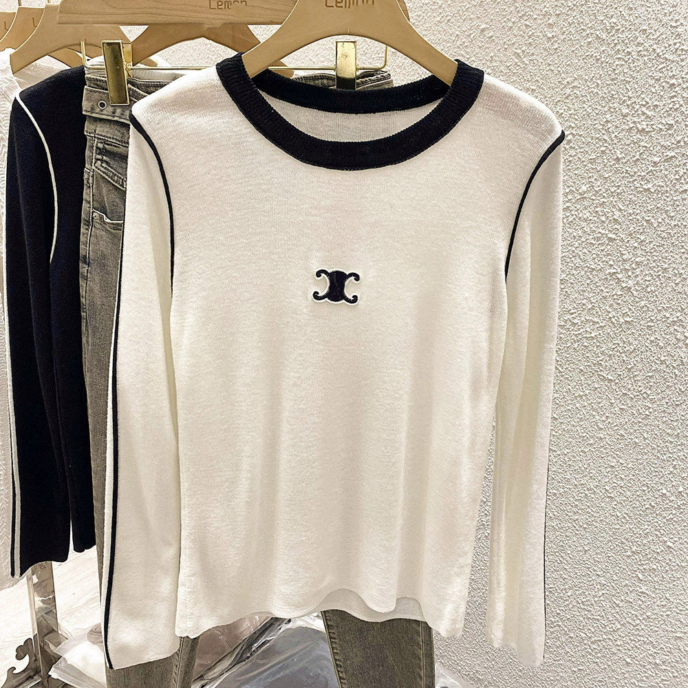 【Tops】2色長袖配色Tシャツ　W10860