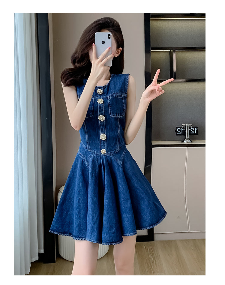 【Dress】ノースリーブデニムワンピース　W12990